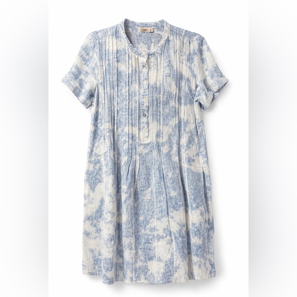Faherty Dresses & Skirts - Faherty Sky Blue Tie Dye Linen Blend Shirt Dress Size Small summer beach resort